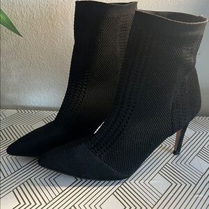 Black Knit Pointed-Toe Stiletto Ankle Boots